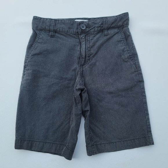 Old Navy Boys Black Gray Striped Flat Front Chino Shorts Adjastable Waist sz 7 - Picture 1 of 9